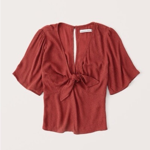 Abercrombie & Fitch Tops - Abercrombie and Fitch - Red with Black Polka Dots Top with Tie front - XS